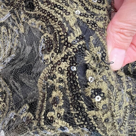 Free People Night Shimmer Lace Mini Dress Sequin Sleeveless Olive Green Black 4 - Picture 13 of 13